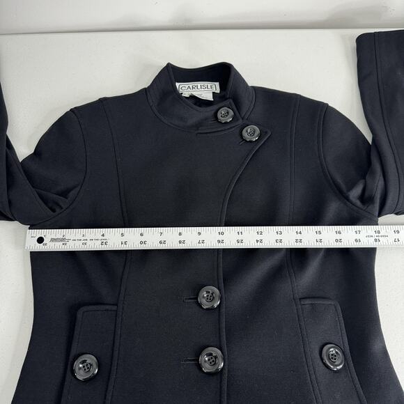 Carlisle Jacket Womens 6 Black Crop Ponte Knit Blazer Military Inspired Luxury - Picture 9 of 12